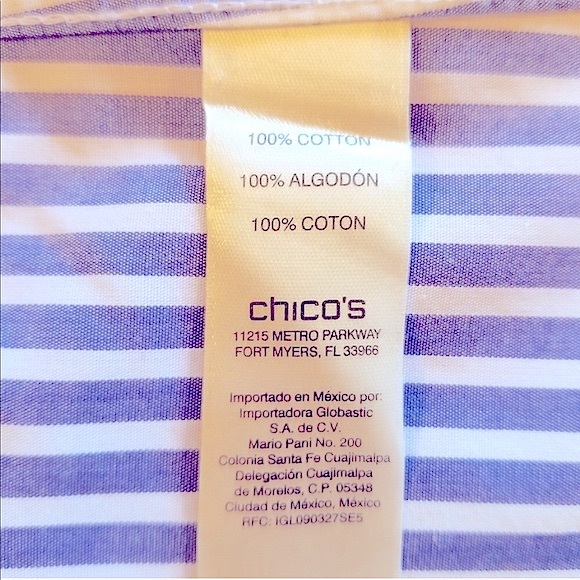 Chico’s Lovely Floral Design Embroidery Striped Button Down Long Sleeve Shirt - Picture 6 of 12